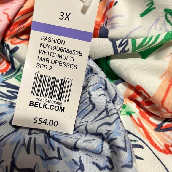 BNWT Kim Rogers Dress Floral White Multicolor Ruffle Sleeve 3XL - Picture 4 of 5